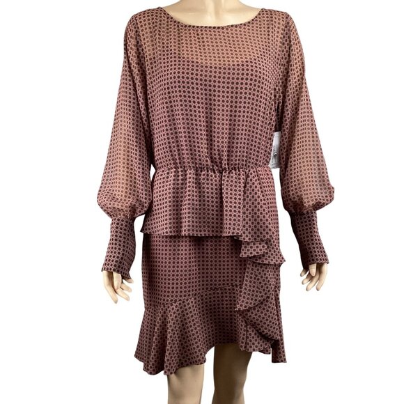 Bailey 44 Dress Size 10 NWT Medallion Print Ruffle Sheer Long Bishop Sleeve Line - Picture 2 of 8